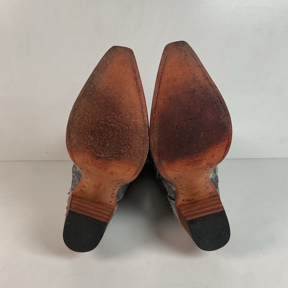 Dan Post Buckshot Lizard Cowgirl Boots 7.5 M Halloween Denim - Picture 2 of 16